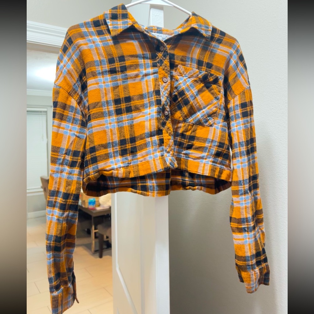 Arizona Mustard, Black, and Blue flannel.